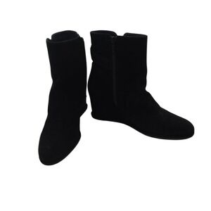 Stuart Weitzman Suede Wedge Ankle Boots Women's 8N Black‎ Spain Minimalist Urban